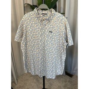 Columbia Mens XL Regular Fit Short Sleeve Button Down Shirt Blue Floral Hibiscus